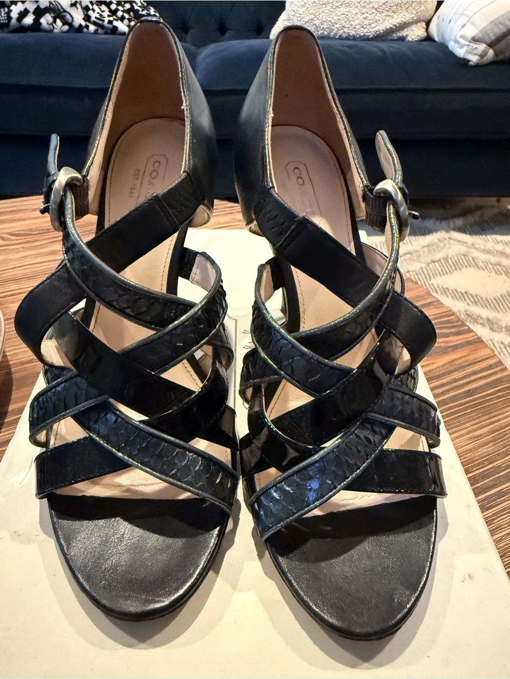 Coach Black Strappy Leather Heels